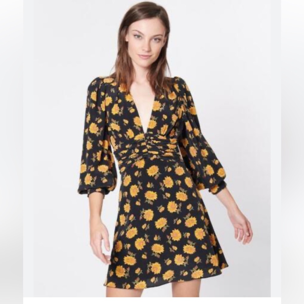 VERONICA BEARD Spring MarigoldFloral Print MARION Silk Fit Flare Mini Dress 0